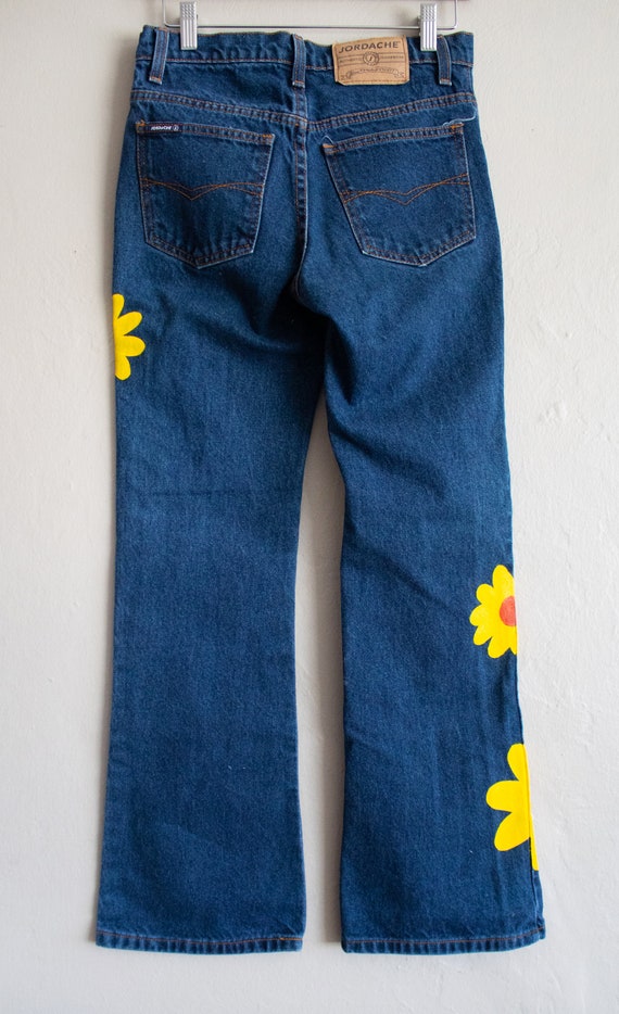 Vintage Hand Painted Denim Jeans With Red and Yel… - image 8