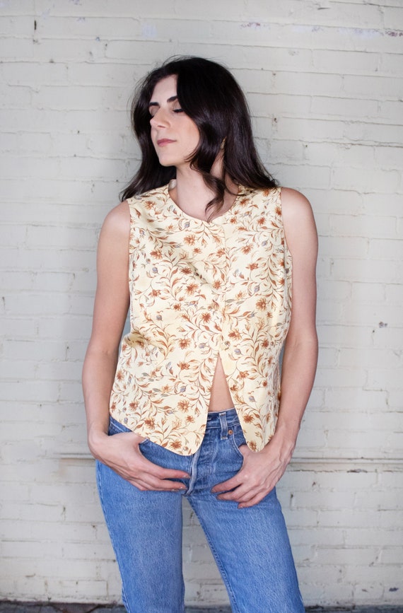 Vintage Silk Vest For Women, Floral Casual Vest, Y