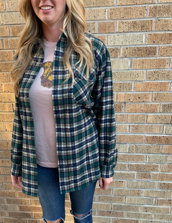 Vintage Green Pendleton Flannel, Vintage Wool Fall