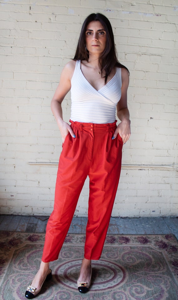 Vintage Burnt Orange Casual Pleated Trousers Size 