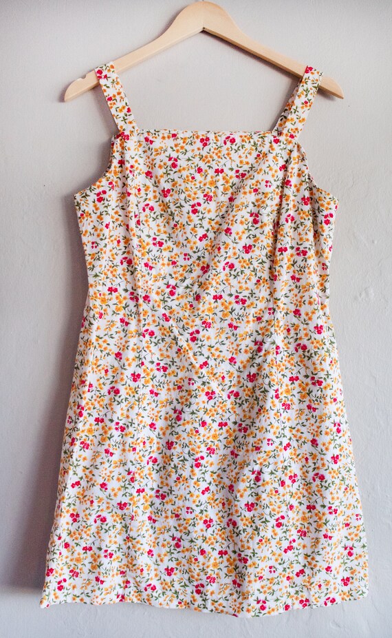 1990s Y2K Sleeveless White Floral Mini Dress Size… - image 10
