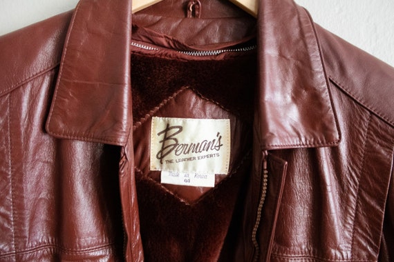 Oxblood Leather Moto Jacket, 1970s Brown Coat, Mo… - image 7