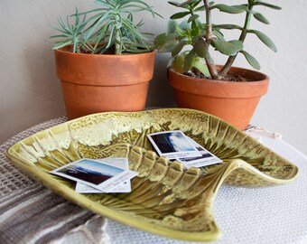 70s Butterfly Ashtray / Ceramic Green Ashtray / Vintage Catch All Dish