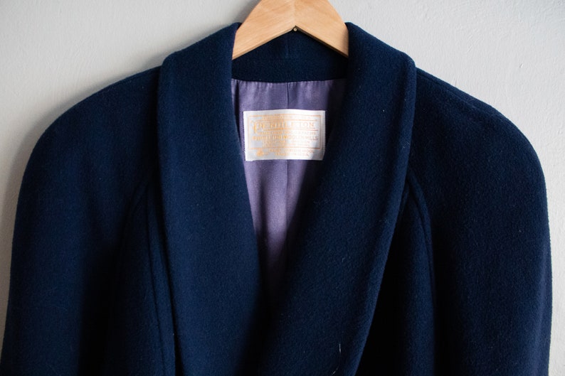 Wool Pendleton Coat / Full Length Jacket / Navy Blue Winter Coat, Medium Large image 5