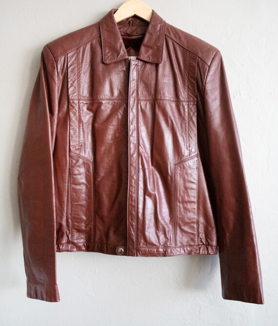 Oxblood Leather Moto Jacket, 1970s Brown Coat, Mo… - image 2