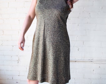 Black & Gold Mini Dress, Y2K Fit Flare Dress, Sleeveless Semi Formal Dress, Size Medium