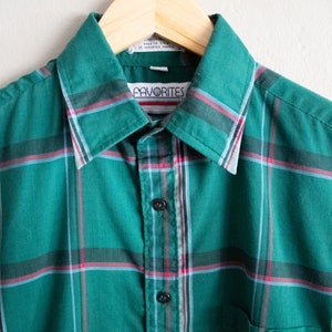 Boutonné à carreaux écossais des années 1980, oxford à manches longues, chemise à col écossais verte, chemise en coton mélangé image 4