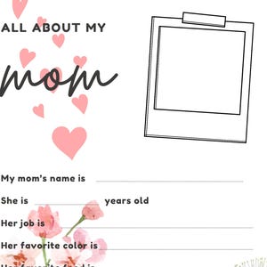 All About My Mom PDF Print out, Kids Printable Mothers Day, Dia De Las Madres, Todo Sobre Mi Mama, Imprimible, Todo Sobre Mi Mami Imprimible