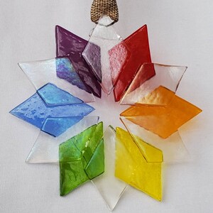 Rainbow Snowflake Ornament, Fused Glass, Handmade, Unique, Handcrafted, Glass, Sun Catcher, image 6