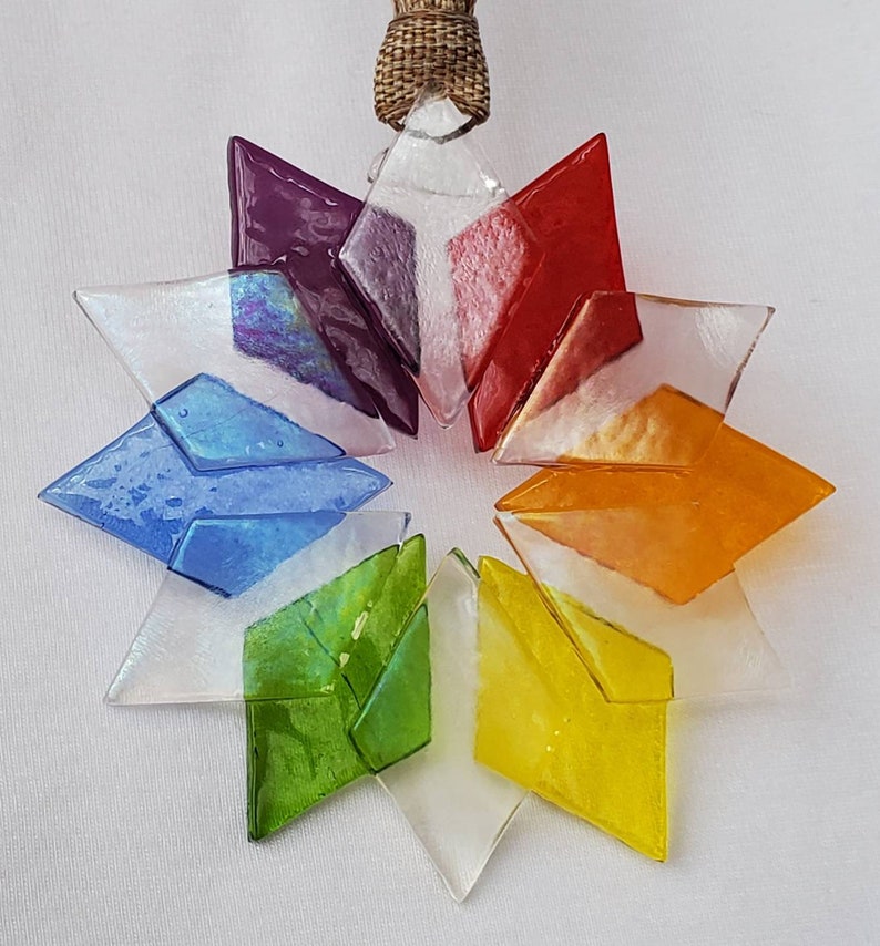 Rainbow Snowflake Ornament, Fused Glass, Handmade, Unique, Handcrafted, Glass, Sun Catcher, image 6