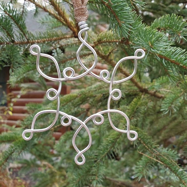 Snowflake Ornament, Suncatcher, Hammered Wire  Ornament,  Christmas Tree Ornament,  Handmade Ornament,  Unique Gift,