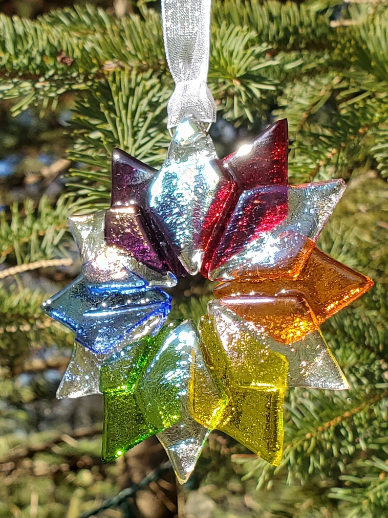 Rainbow Snowflake Ornament, Fused Glass, Handmade, Unique, Handcrafted, Glass, Sun Catcher, image 2