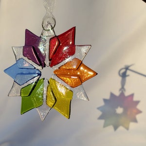 Rainbow Snowflake Ornament, Fused Glass, Handmade, Unique, Handcrafted, Glass, Sun Catcher, image 7