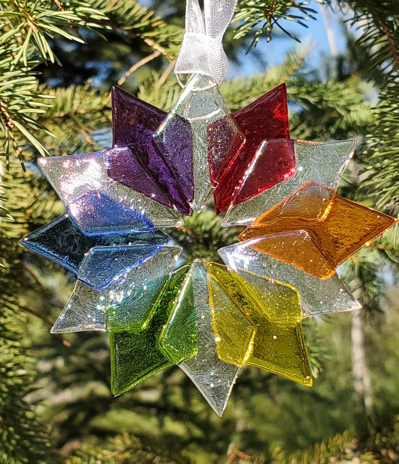 Rainbow Snowflake Ornament, Fused Glass, Handmade, Unique, Handcrafted, Glass, Sun Catcher, image 3