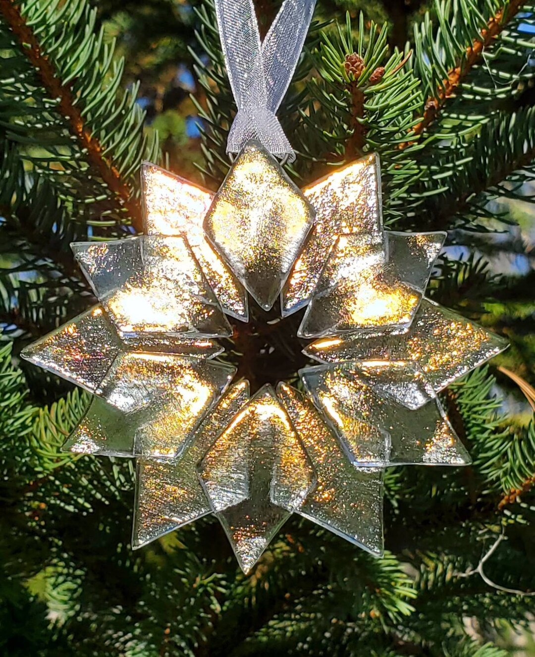 Snowflake Ornament, Silver Snowflake, Gold Snowflake, Suncatcher, Fused