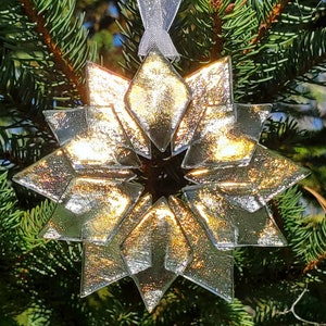 Snowflake Ornament, Silver Snowflake, Gold Snowflake, Suncatcher, Fused Glass,Handmade, Unique, Handcrafted, Glass