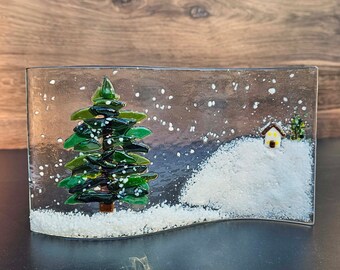 Snowy Tree Landscape, Christmas Scene, Christmas Decor, Christmas Tree, Holiday Table, Christmas Suncatcher, Winter Decor, Freestanding