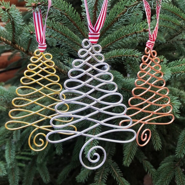 Christmas Tree Ornament,  Hammered Wire  Ornament,  Handmade Ornament, sun catcher, Unique Gift