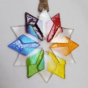 Rainbow Snowflake Ornament, Fused Glass, Handmade, Unique, Handcrafted, Glass, Sun Catcher, image 8