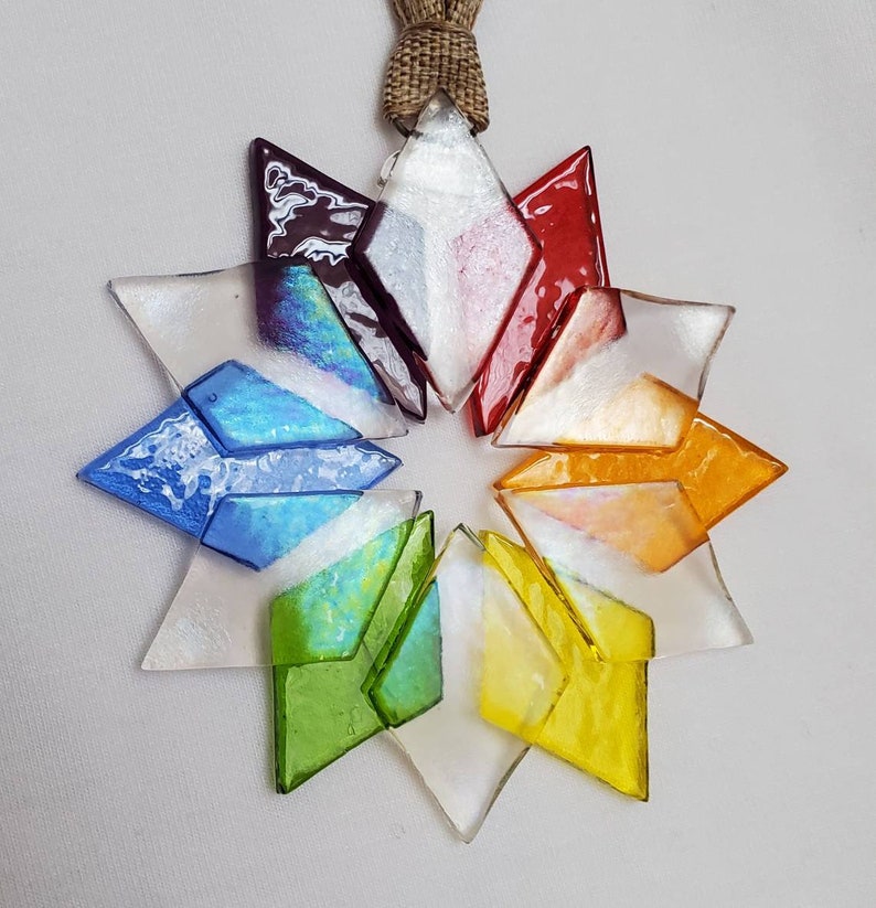 Rainbow Snowflake Ornament, Fused Glass, Handmade, Unique, Handcrafted, Glass, Sun Catcher, image 8