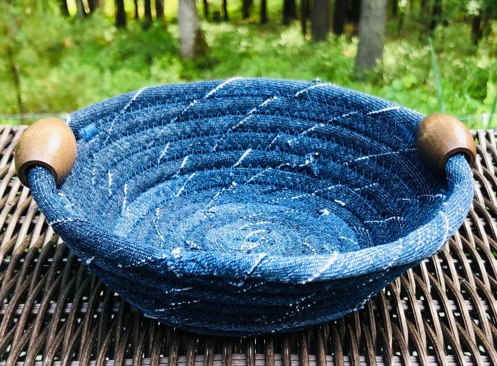 Recycled Denim key basket Home Decor Handmade Unique Blue Etsy