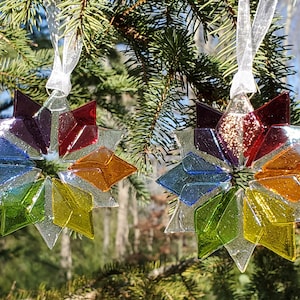 Rainbow Snowflake Ornament, Fused Glass, Handmade, Unique, Handcrafted, Glass, Sun Catcher, image 5