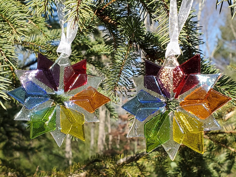 Rainbow Snowflake Ornament, Fused Glass, Handmade, Unique, Handcrafted, Glass, Sun Catcher, image 5