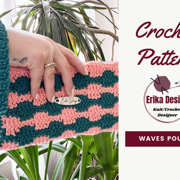 crochet pouch pattern, crochet bag pattern, waves pouch, crochet pattern for beginners, crochet clutch pattern, crochet card holder pattern