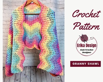 Granny Square Crochet Shawl Pattern, US Terms (PDF Pattern)