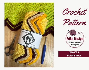 Waves placemat, crochet pattern, placemat crochet pattern, beginners crochet pattern, easy crochet pattern, crochet table mats pattern