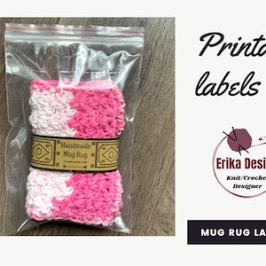 printable labels, mug rug labels, crochet labels, cup rug, handmade label, mug rug tag, market display, packaging, coaster