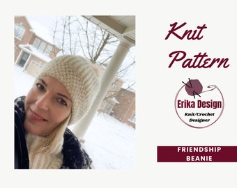 Friendship Beanie, KNITTING PATTERN, knit beanie pattern, knitting hat pattern, knitted hat pattern for women, hat pattern