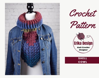 Crochet PATTERN, Shell Cowl pattern for advanced beginners, crochet shawl pattern, crochet cowl pattern, crochet scarf pattern, cowl pattern