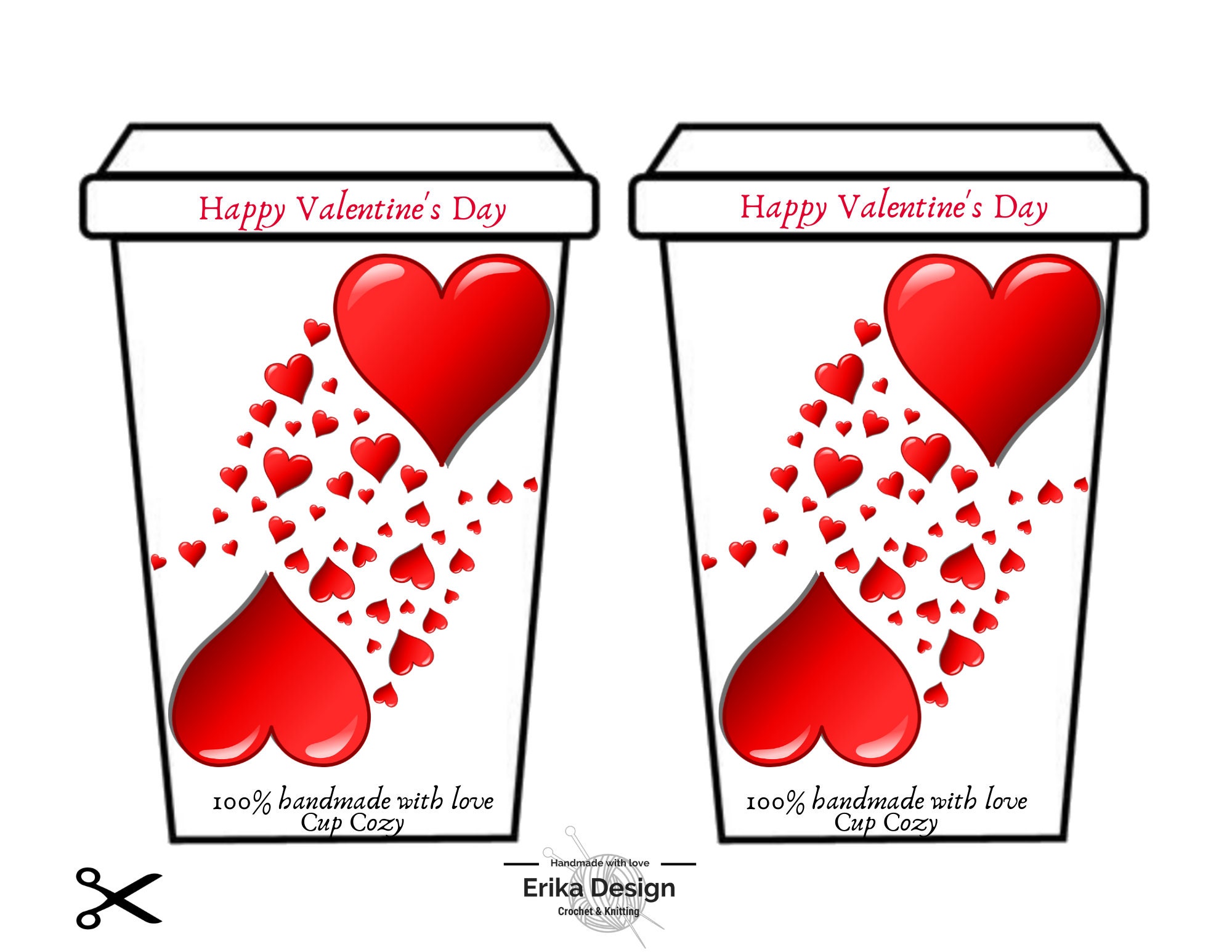 Cup Cozy template, printable labels for valentine day, coffee sleeve label, Cup sleeve template