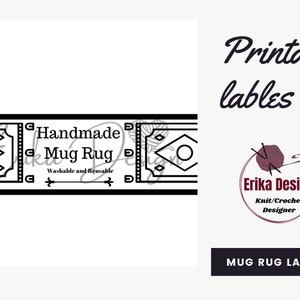 printable labels, mug rug labels, crochet labels, cup rug, handmade label, mug rug tag, market display, packaging, coaster image 2