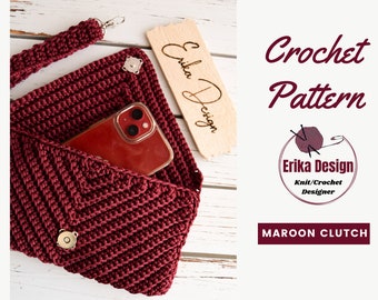 crochet clutch pattern, crochet bag pattern, maroon clutch, crochet pattern for advanced beginners, crochet pouch pattern, handbag pattern