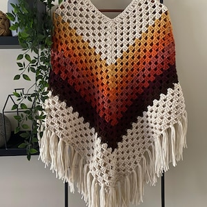 Womens, ladies, hippie, boho, crocheted, fringed, retro, pullover poncho, festival outfit, plus size poncho