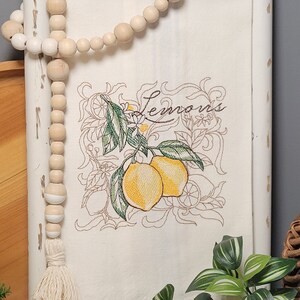 Embroidered Lemon Kitchen Tea Towel: Handmade Decor Gift