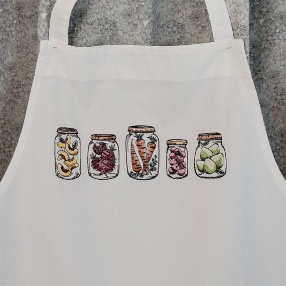 Embroidered Apron, Canning, Fruit, Vegetables, Garden, Cook, Kitchen, Gifts  Under 30 