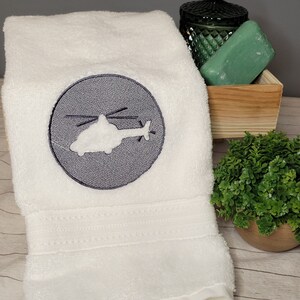 Embroidered Helicopter Hand Towel: Aviation Gift for Pilots