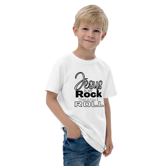 Black print Youth Short Sleeve T-Shirt Jesus is my Rock