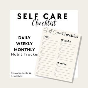Self Care Checklist Printable Digital Download Wellness Habit Tracker