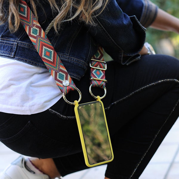 iPhone Crossbody Strap and Shock-Resistant Case | Premium Crossbody Phone Accessory | Ethnic pattern | iPhone or Samsung case