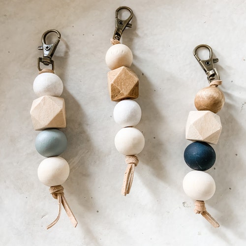 Wood Bead Tassel Keychain Boho Key Chain Teacher Gift Etsy
