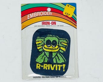 Vintage 1970s R Rivit Frog Sew-On Patch New Old Stock Embroidered Made in USA