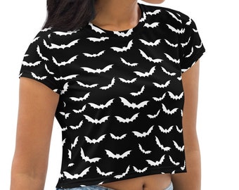 Halloween Crop Top, Womens Halloween Costume Plus Size Black Cropped Top Goth Crop Tee, Gothic Crop Top Spooky Alt Clothing Halloween Outfit