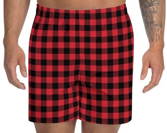 Pantalones cortos a cuadros de búfalo para hombre, pijamas navideños rojos, pijamas navideños para hombre, disfraz navideño, pantalones cortos a cuadros para hombre, pijamas navideños, bañador navideño.