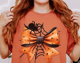 Camiseta de Halloween Coquette, Camiseta de araña Comfort Colors, Camiseta de araña espeluznante para Halloween, Regalo pequeño de Halloween, Camiseta de telaraña para la temporada espeluznante