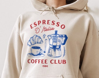 Sudadera con capucha de café expreso, estilo vintage italiano, estilo chic con dinero antiguo, regalo de recuerdo retro italiano.