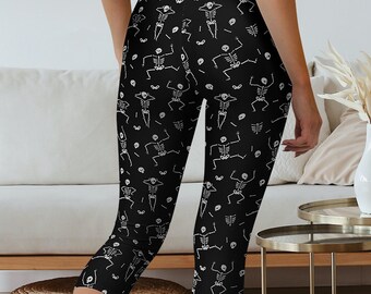 Capri Skeleton Leggings Halloween Skeleton Costume, Capri Halloween Yoga Pants Dancing Skeleton Leggings for Women, Workout Halloween Tights